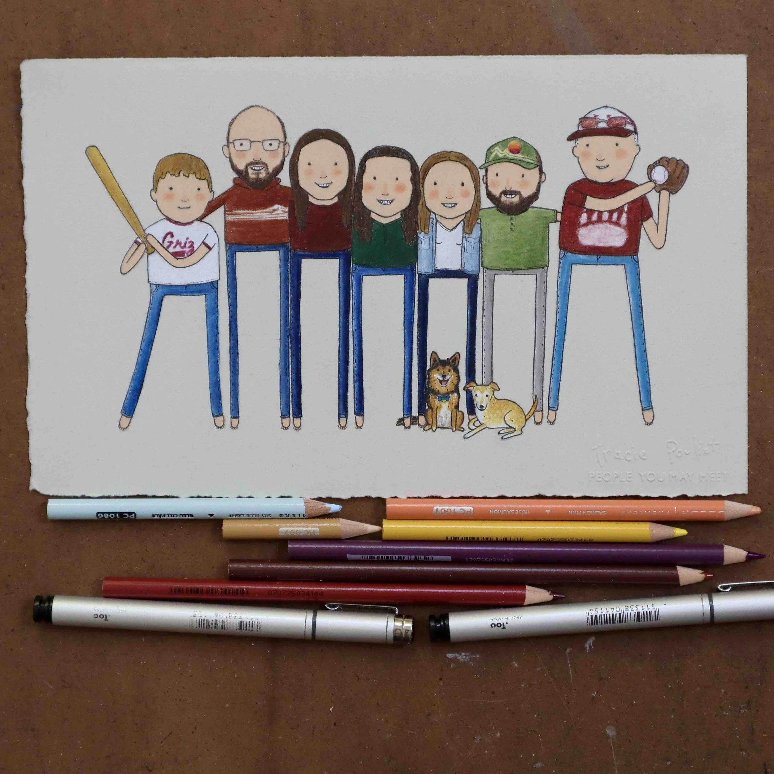 hand drawn family portrait with baseball