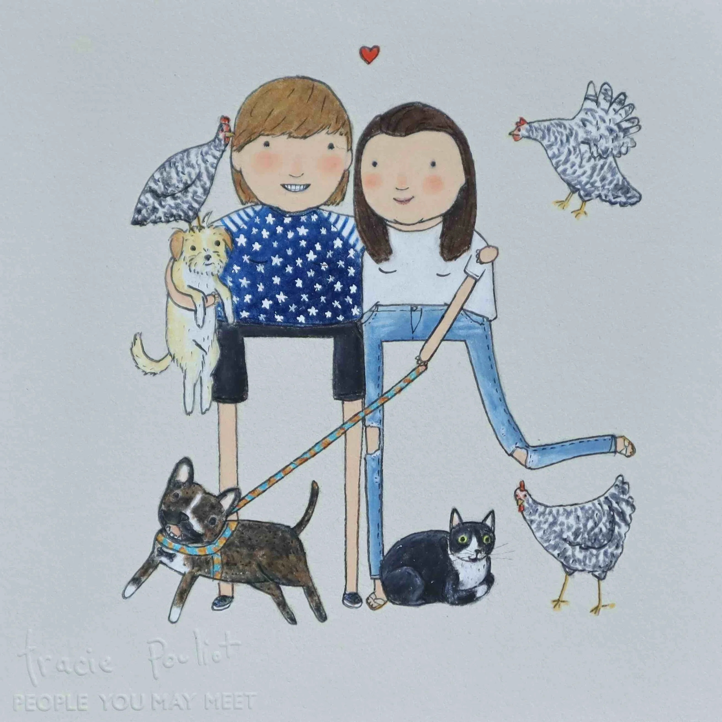 chaotic couple with chickens and pets