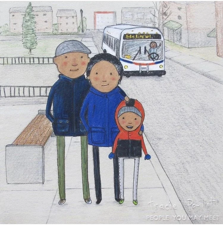 drawing of grandparents going on a trip with grandson