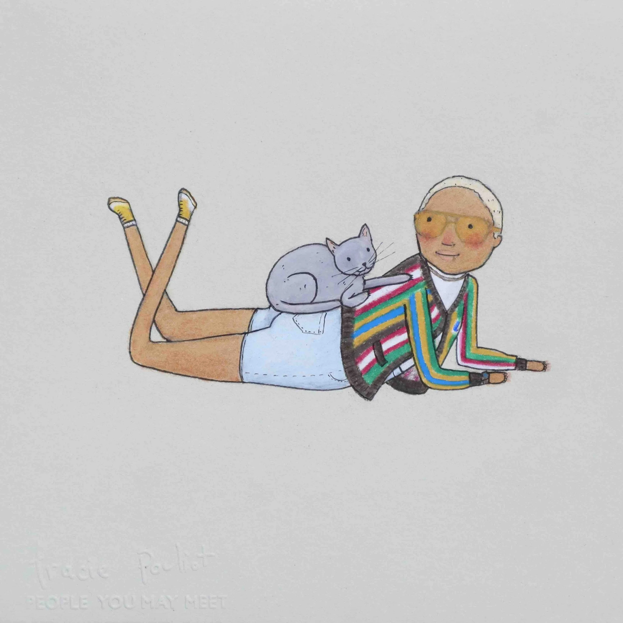 cute girl with cat resting on her back