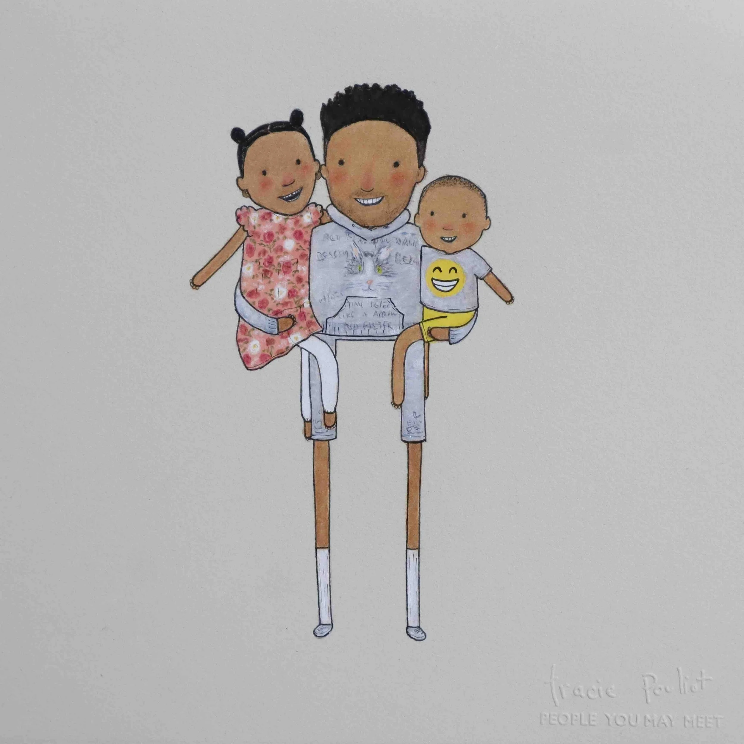 single dad holding two little kids