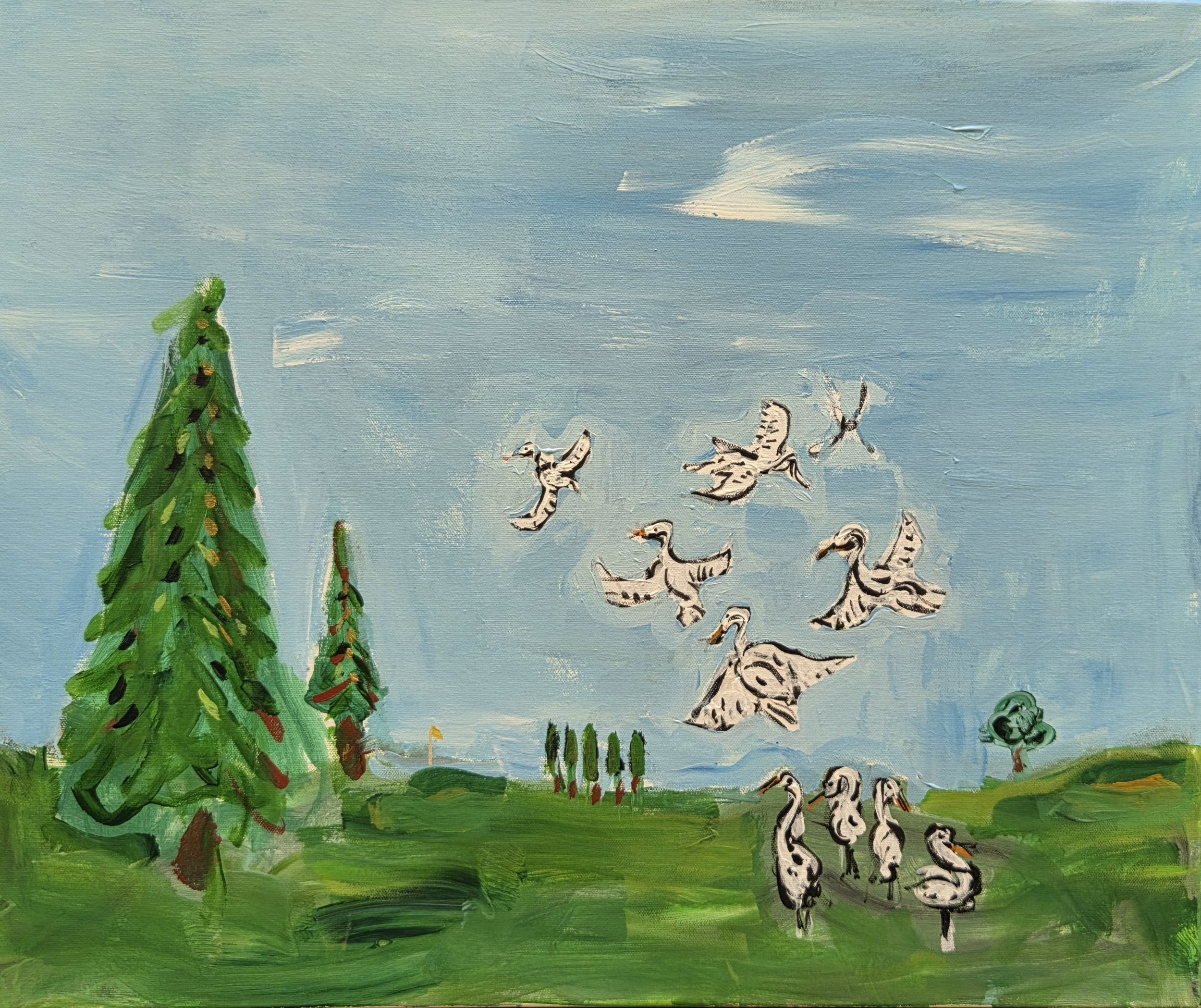Golf Course Flying Egrets - 20" x 24" - $465