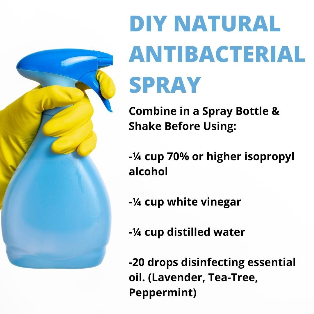 Are you looking for an easy, non-toxic DIY cleaning spray? This antibacterial counter spray kills about 99% of germs.  Spray on surfaces and let it sit for 4 minutes before wiping clean with a cloth. Wipe in one direction to not inadvertently reconta