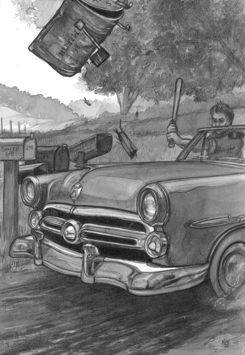 MAILBOX BASEBALL / Acrylic and pencil on board / Indy Editions