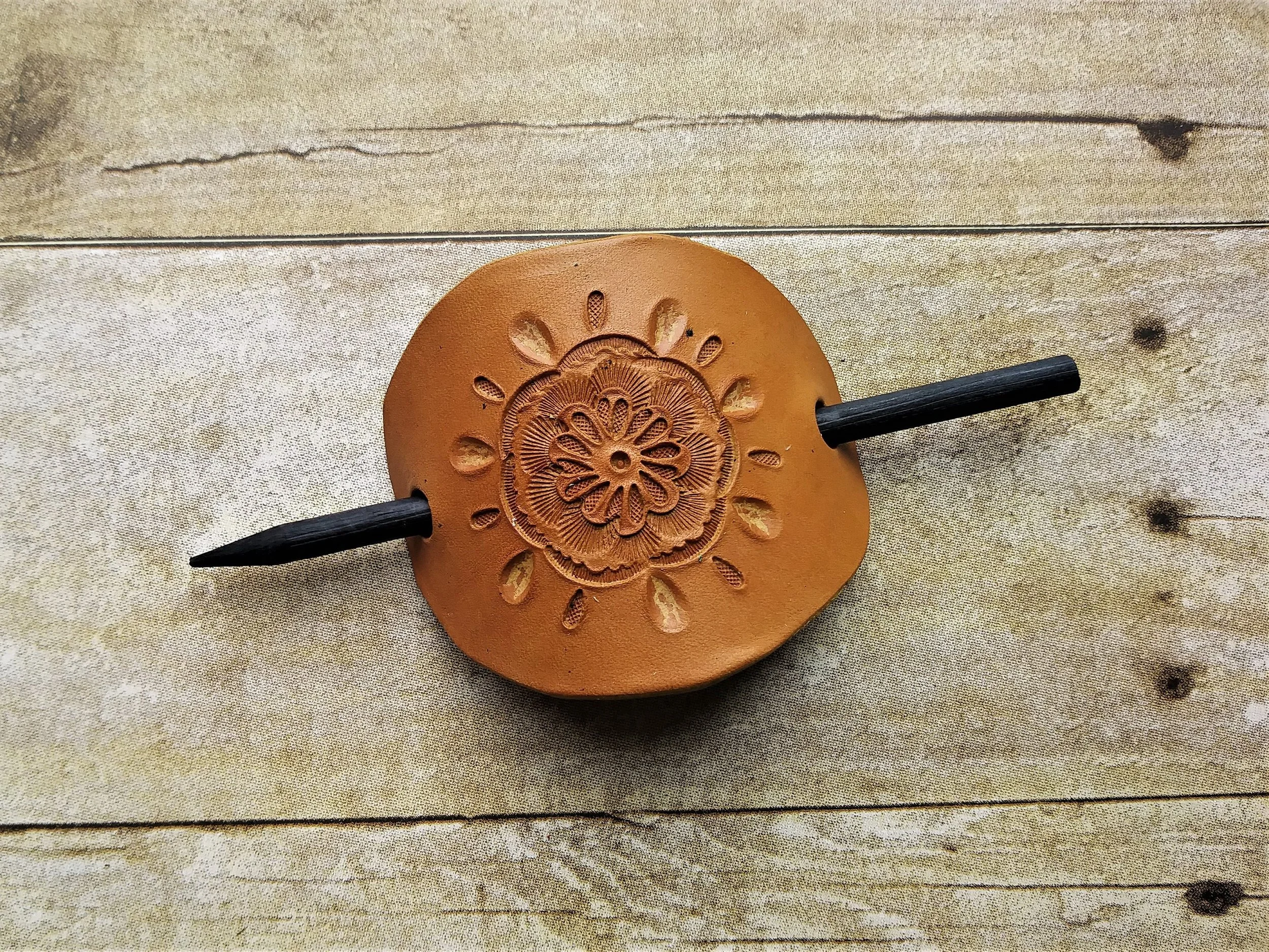 Vintage Barrette Tooled Leather Hair Accessory Hand Tooled Western Leather Hair Slide Barrette main image 3