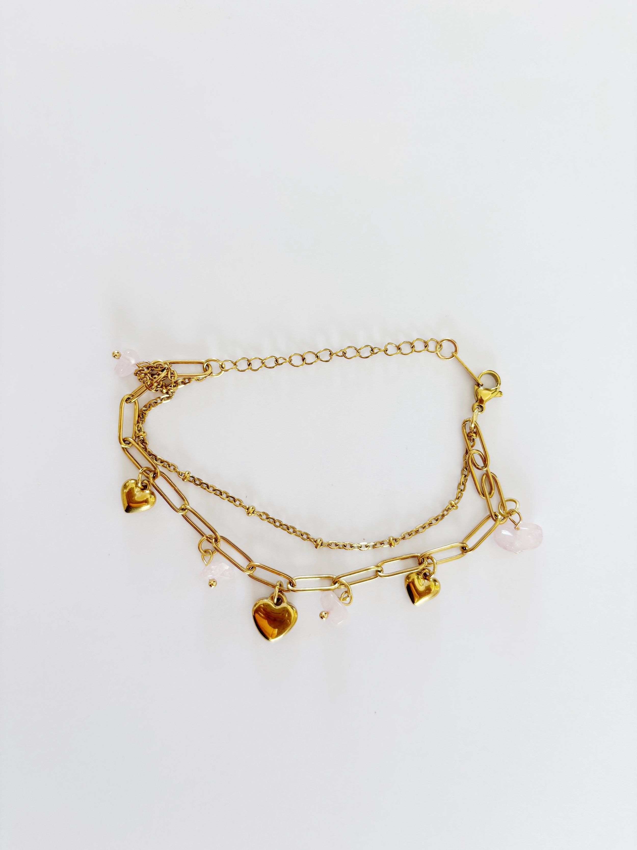 Bracelet plaqué or, quartz et coeur - 25$