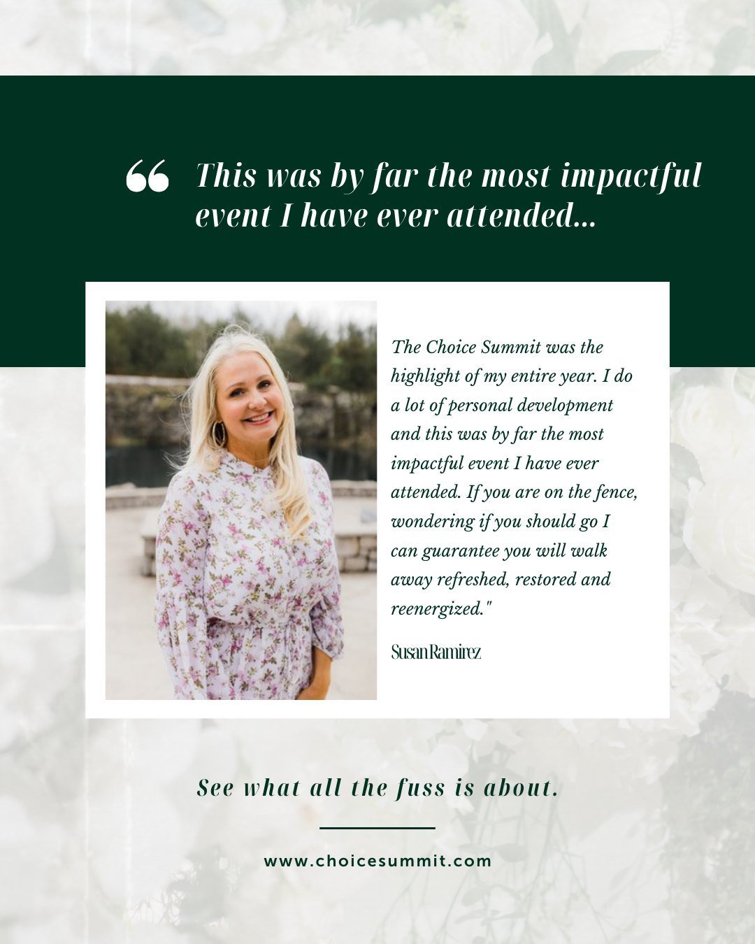 HEAR WHAT THEY&rsquo;RE SAYING&hellip;⁠
⁠
Here&rsquo;s what one of our past Summit attendees has to say about her experience at the Choice Summit 🙌🏼⁠
⁠
&quot;The Choice Summit was the highlight of my entire year. I do a lot of personal development 