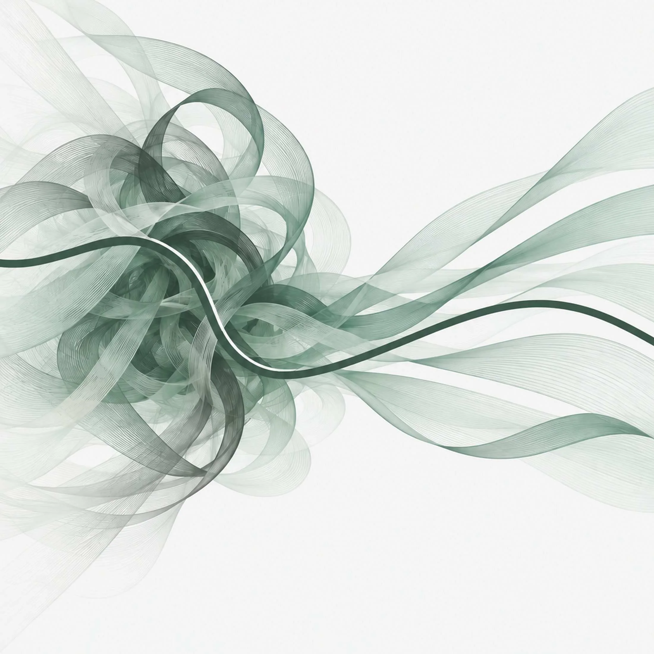 A tangled knot of green silk ribbons loosens as a single hand-drawn line draws one clear path through it.