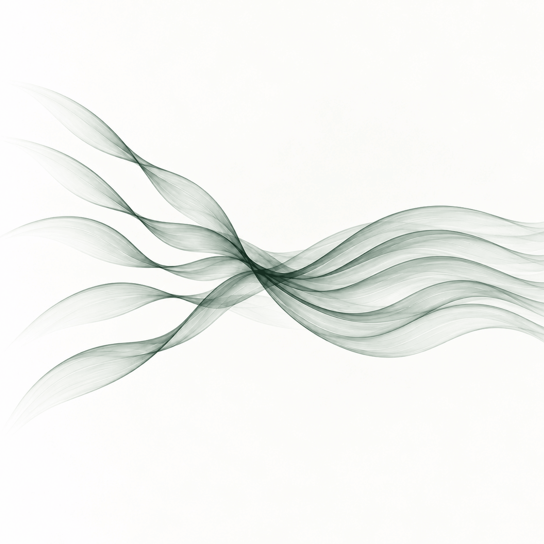 Five soft green ribbons meet in the centre and continue side by side as one calm wave.
