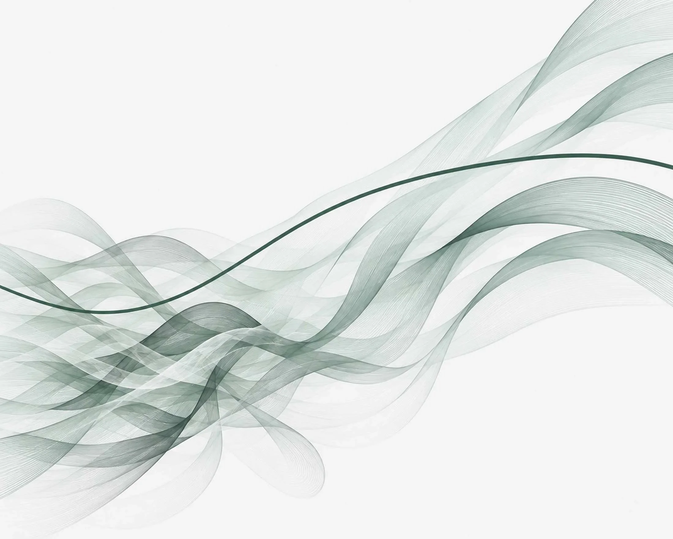 A cluster of short ribbons lifts into one calm, rising arc traced by a single hand-drawn line.