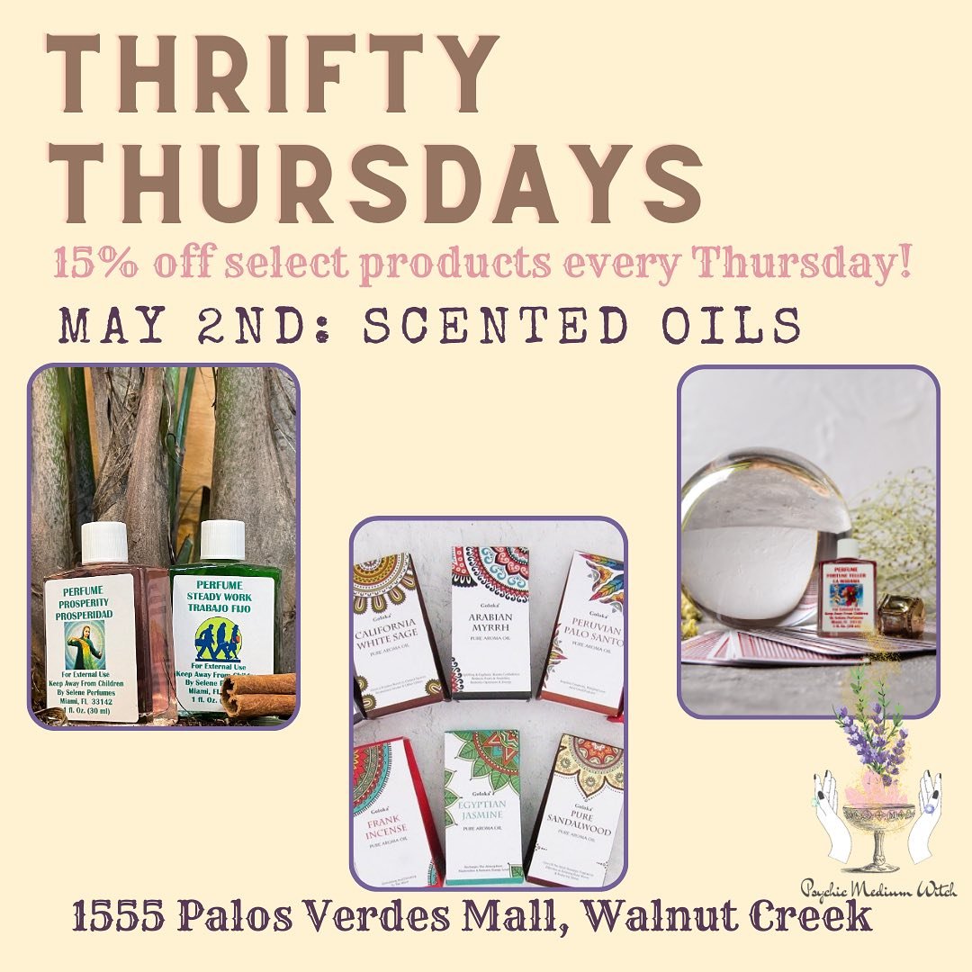It&rsquo;s Thrifty Thursday!

Every Thursday we offer 15% off selected products.

Today only, get 15% off scented oil in person and online. 

When purchasing online, use code THRIFTY15 at checkout.

#witchyshop #witchyvibes #witchstore #meatphysicals