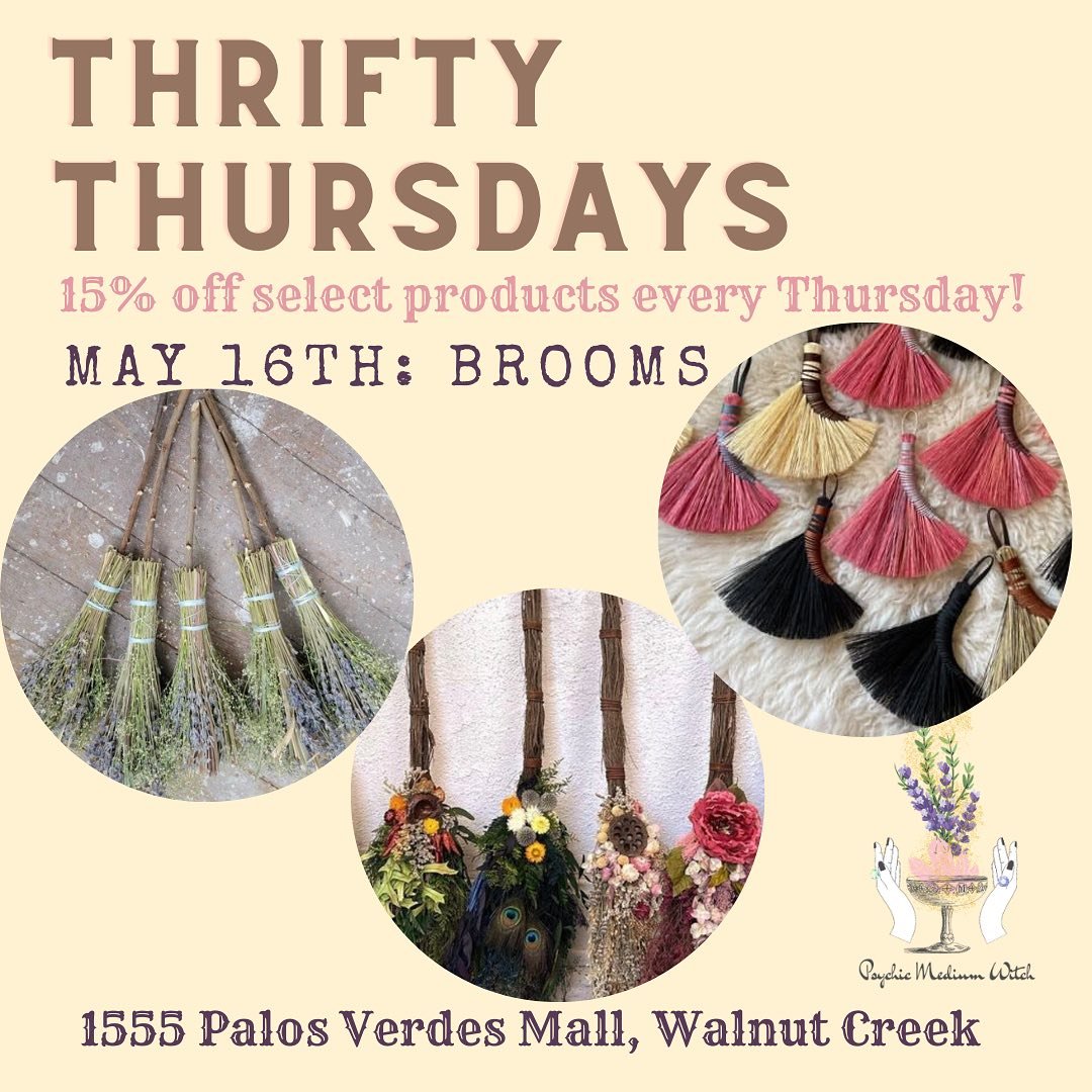 It&rsquo;s Thrifty Thursday!!

Get 15% off all selected brooms in store or online today only!

Use code THRIFTY15 at checkout for your discount when purchasing online.

#metaphysicalshop #witchyshop #witchyvibes #witchystore #witchyvibes #witchystyle