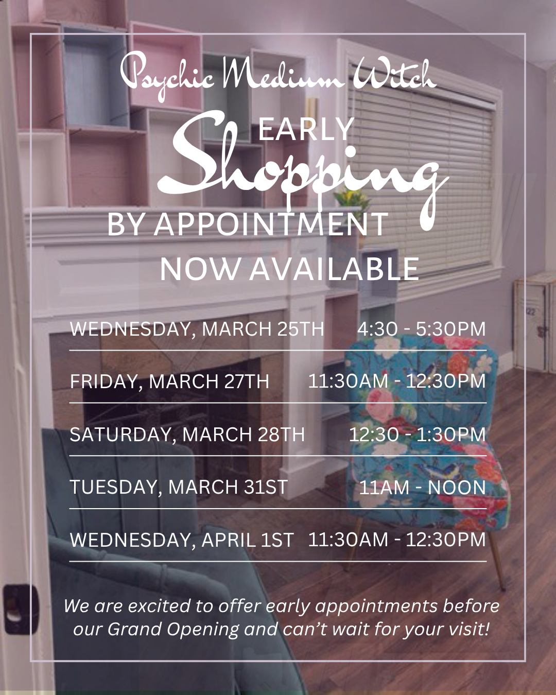 Shopping by Appointment has begun!!