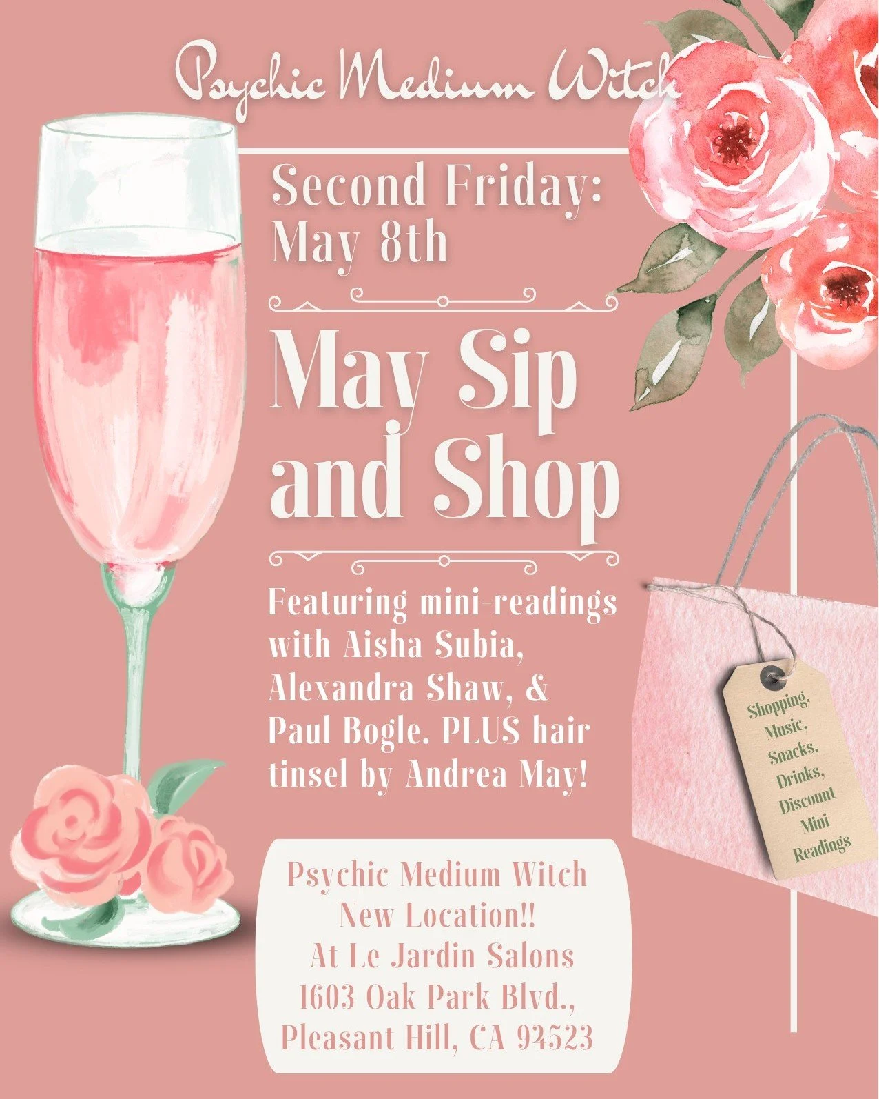 I&rsquo;m so excited for our next Sip and Shop on FRIDAY - May 8th!! 🎉🥂🛍️✨

We are featuring:

💫 The always incredible psychic, spiritual life coach, business coach, tarot reader, eclectic witch, medium, and spirit guide reader, Aisha Subia, of M