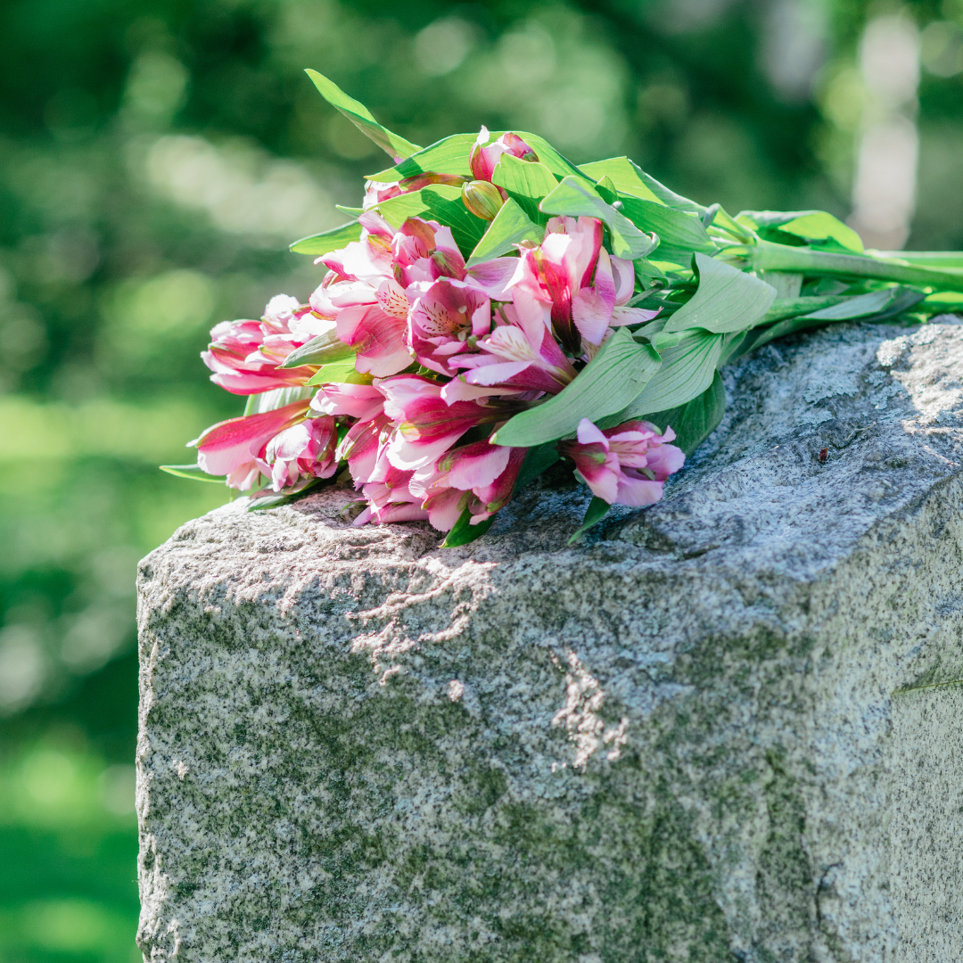 flowers on a gravestone