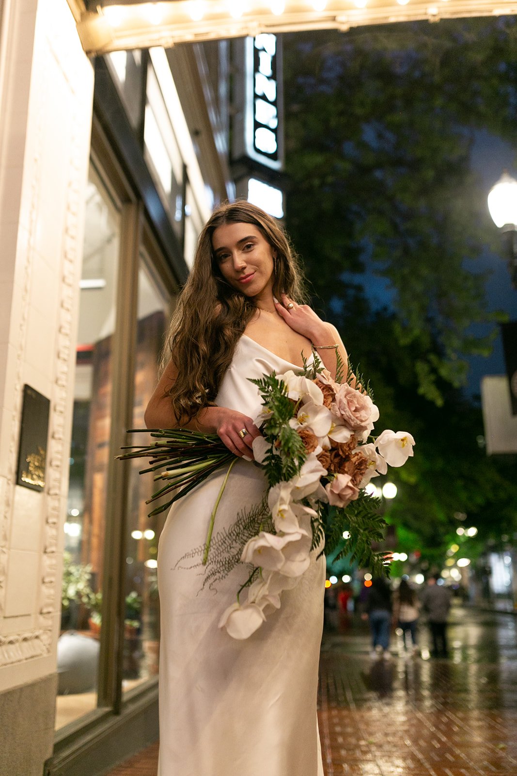 modern and edgy downtown urban styled wedding with a silk slip wedding dress.