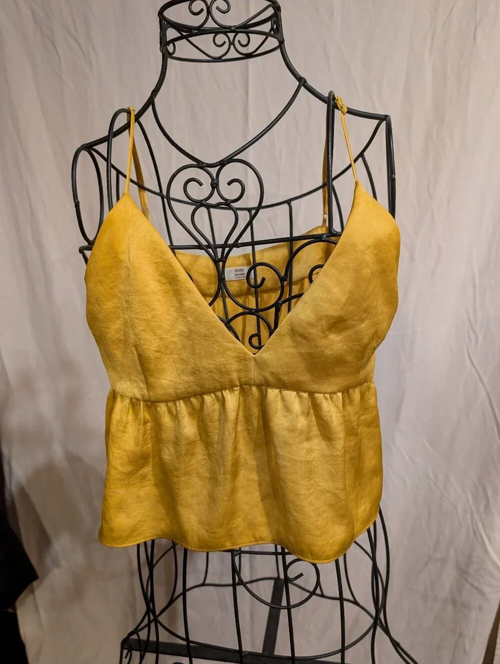 Little Moon Aritzia Marigold Yellow Satin Babydoll Cropped Camisole Tank Top Sm