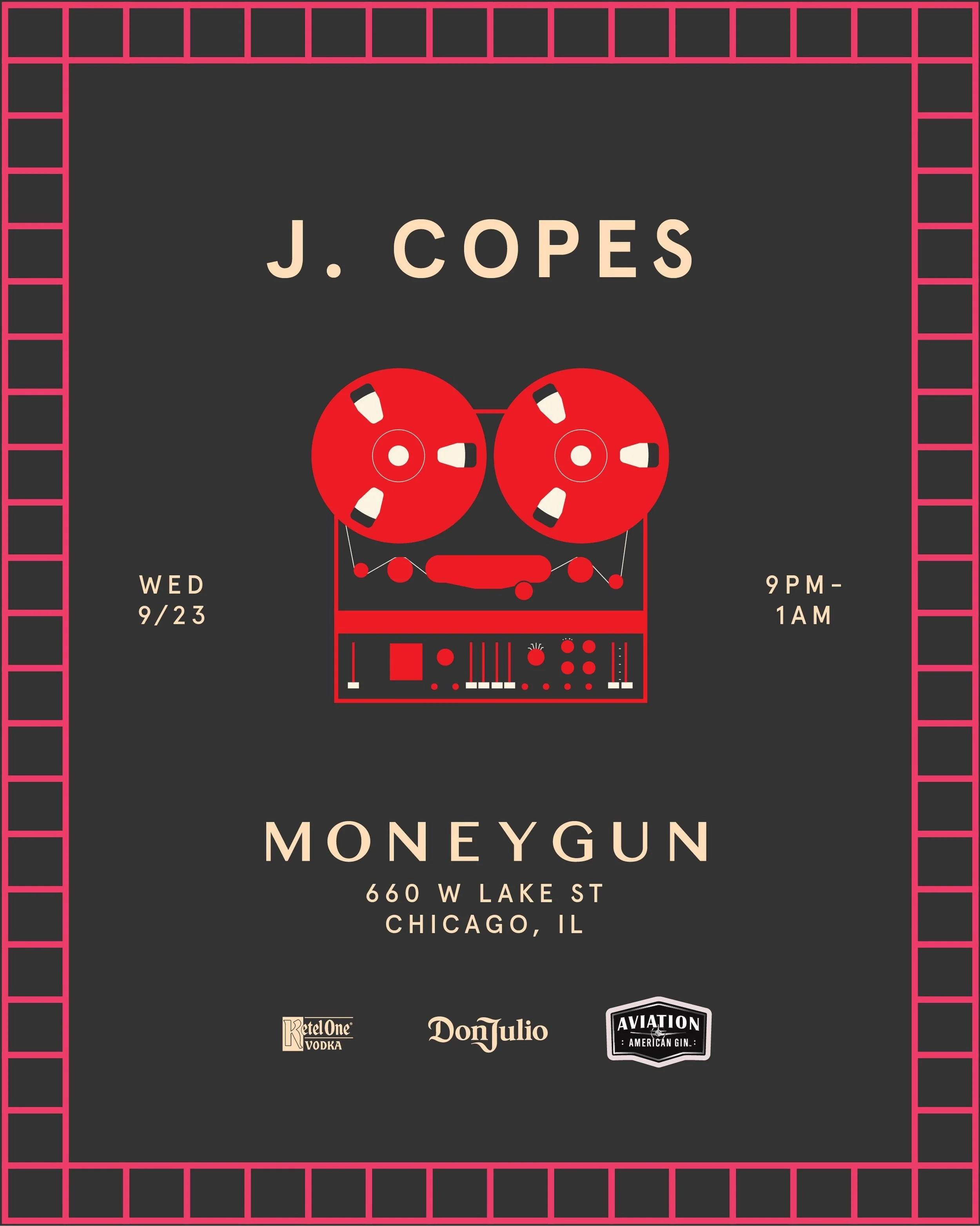 On deck: @jcopesmusic MONEYGUN debut. 💿

Expect an energetic set of house, disco, electro, and more with a mix of hits to keep the vibes high all night long. 🎧

Wednesday, September 23rd. Music starts at 9pm.
