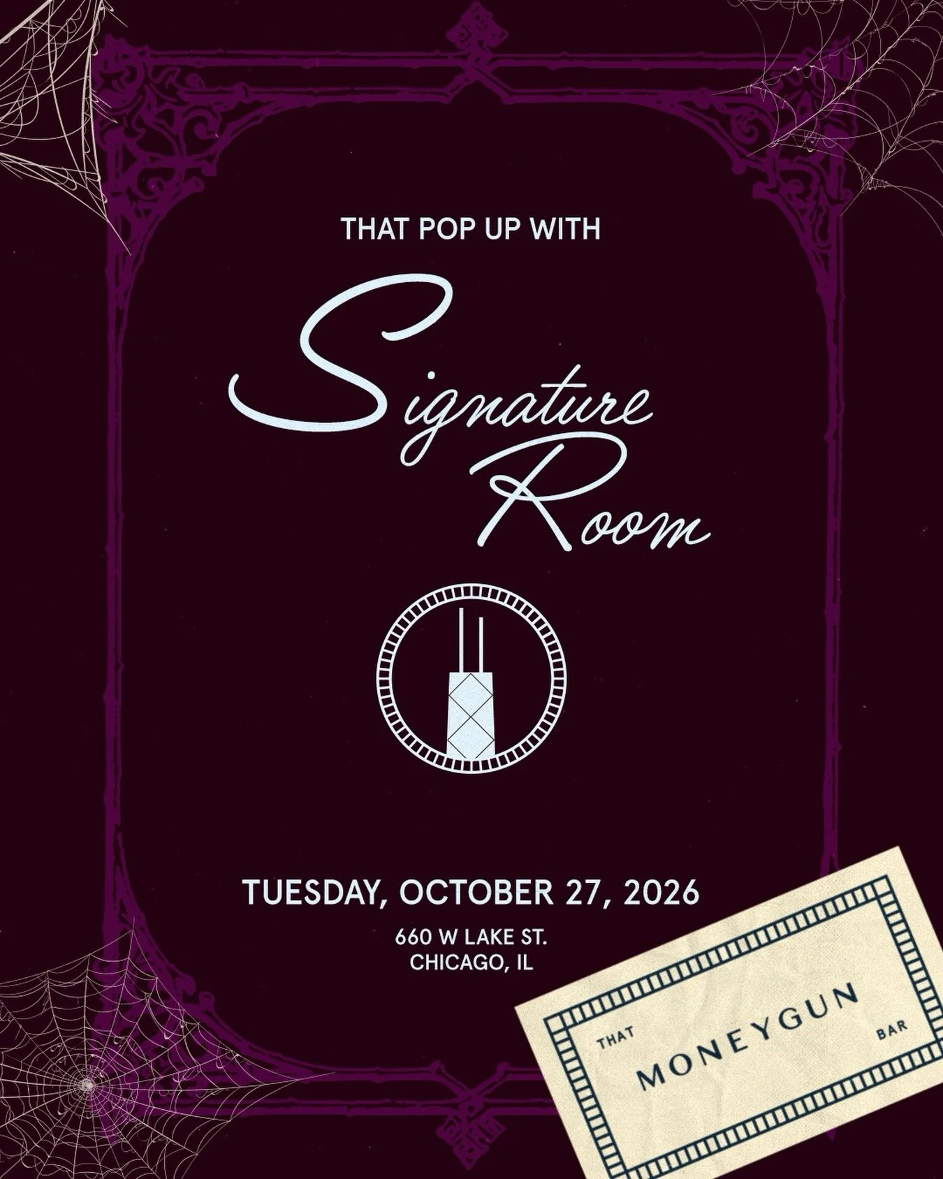 This October, we&rsquo;re doing something special with That Pop-Up series. The famed sky high cocktail bar, Signature Room, is coming to MONEYGUN for 1 night only. 

Expect giant menus, white tablecloths, classic cocktails, and a view to die for. 

T