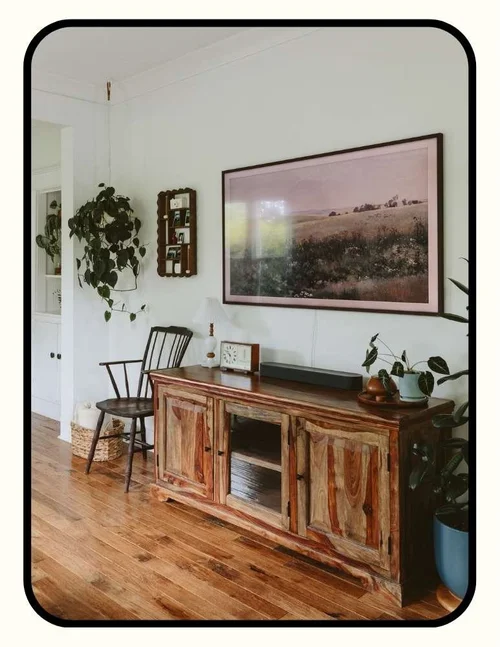 Samsung Frame TV in Art Mode displaying nature print art
