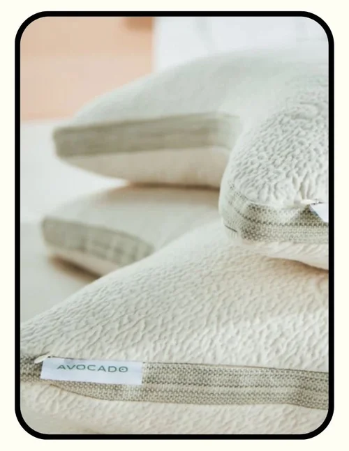 Avocado organic latex side sleeper pillow with GOLS organic latex and organic kapok fill in GOTS organic cotton