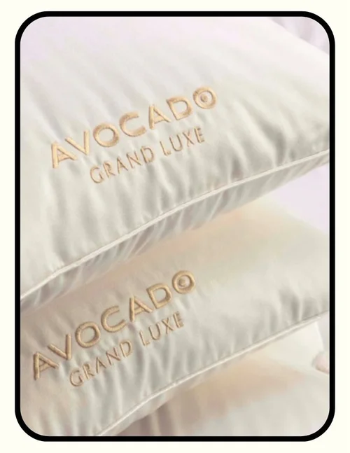 Avocado Grand Luxe luxury pillow with Talalay latex and down fill in organic wool and cotton encasement