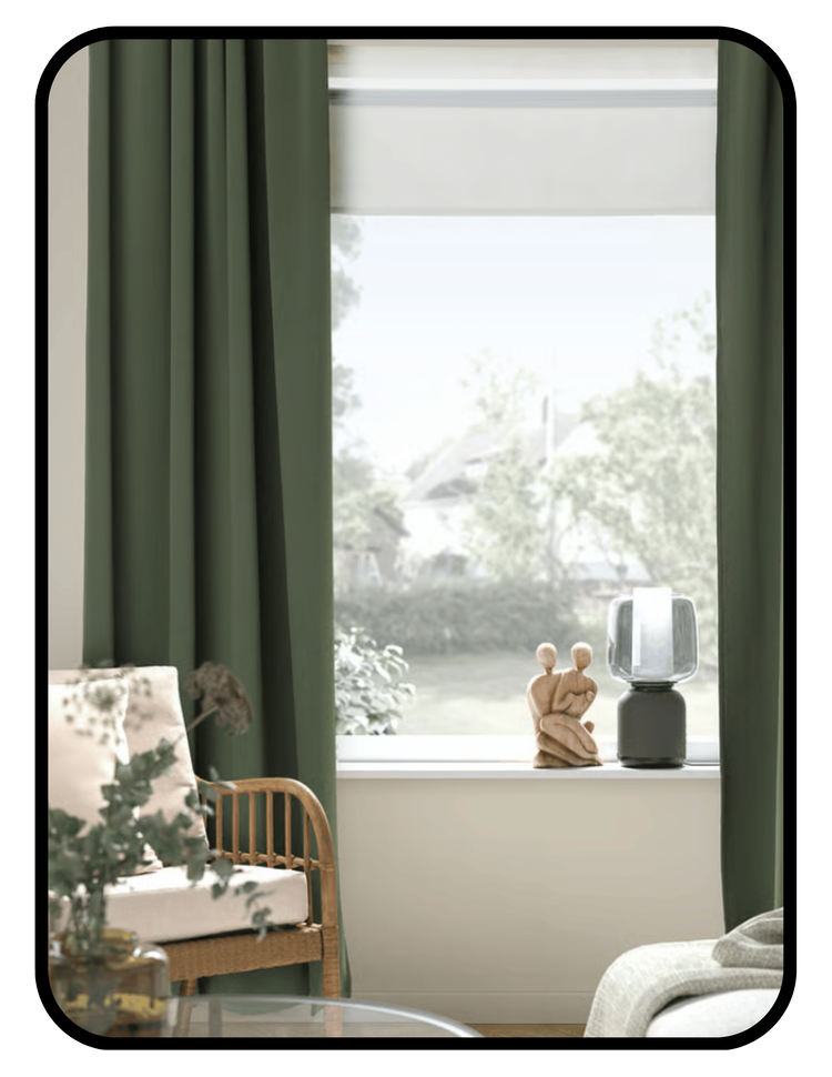 IKEA blackout blinds hung in a bright window