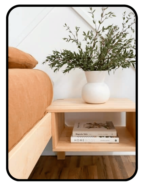Savvy Rest organic solid wood platform bed frame with floating bedside tables