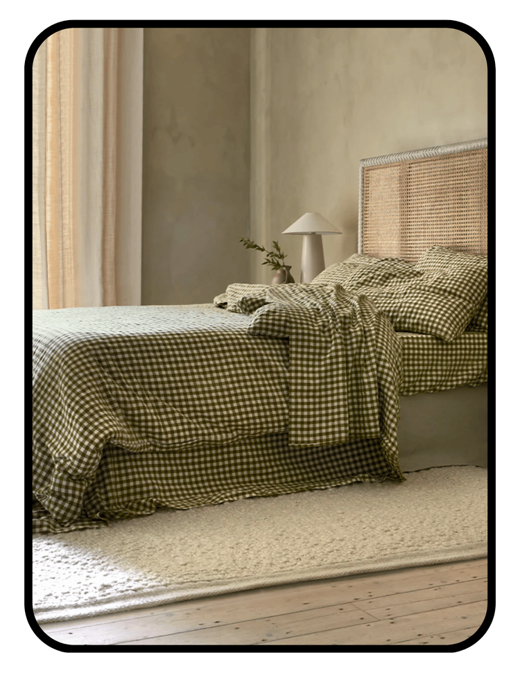 Piglet in Bed OEKO-TEX certified natural linen duvet and sheets in gingham