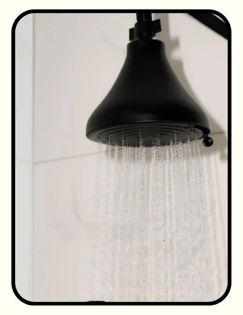 NUUD filtered showerhead with KDF, carbon, and calcium sulfite media