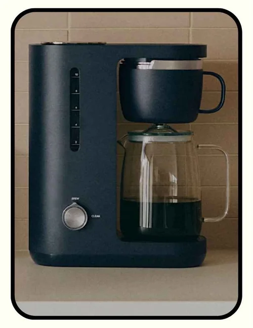 Caraway plastic-free drip coffee maker with stainless steel brew basket and borosilicate glass carafe