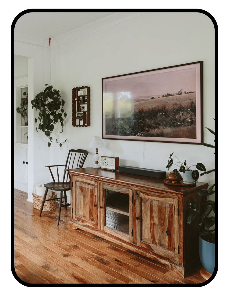 Samsung Frame TV in Art Mode displaying nature print art
