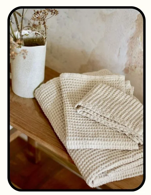 Magic Linen OEKO-TEX certified linen cotton blend waffle bath towel set