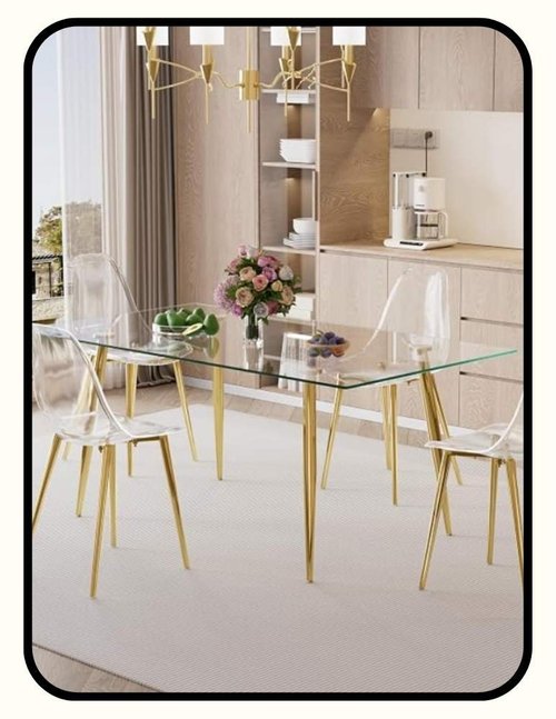 Affordable non-toxic dining table with glass top and metal frame