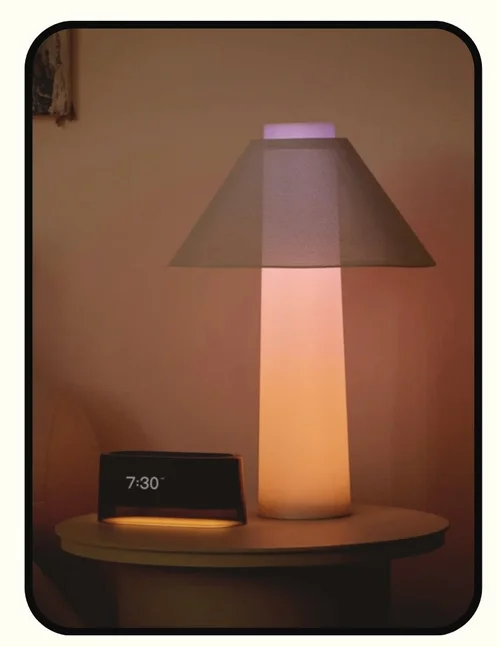 Loftie sunrise alarm clock and sunrise bed lamp with simulated sunrise wake-up light