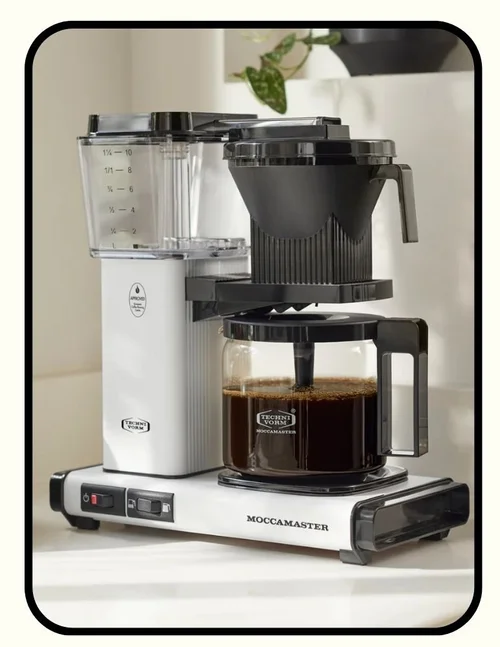 Moccamaster drip coffee brewer made with BPA-free plastic, stainless steel, and glass