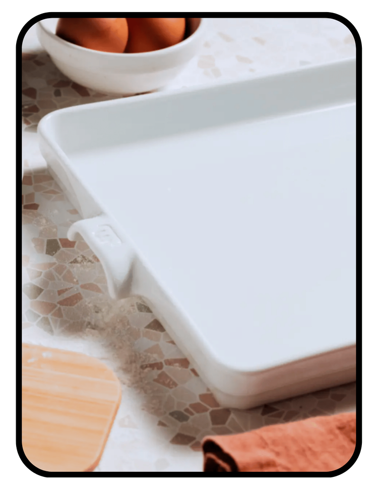 Made In porcelain bakeware, unglazed non-toxic ceramic
