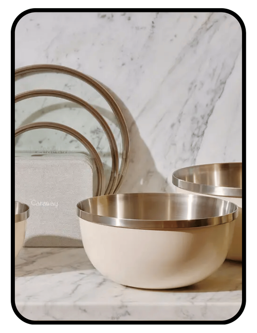 Caraway non-toxic stainless steel mixing bowl set with glass lids