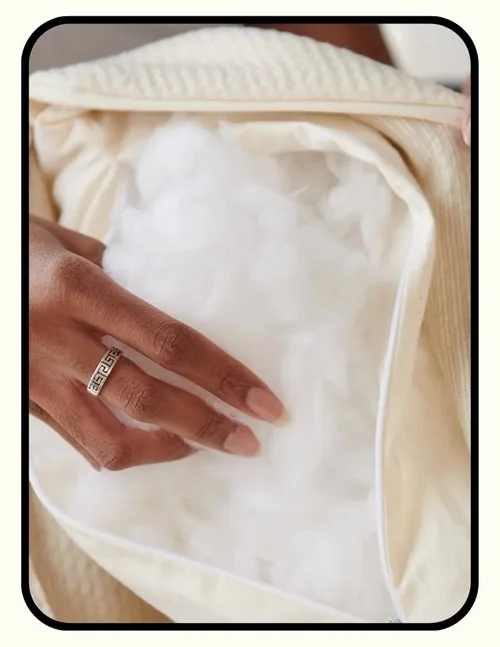 Naturepedic PLA pillow with OEKO-TEX certified plant-based PLA fill and GOTS organic cotton cover for stomach sleepers