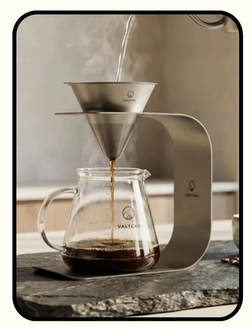 Valtcan pure titanium pourover coffee filter and stand with borosilicate glass carafe