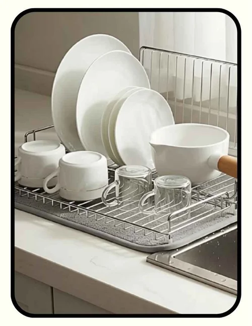 Foldable uncoated 304 stainless steel dish drying rack