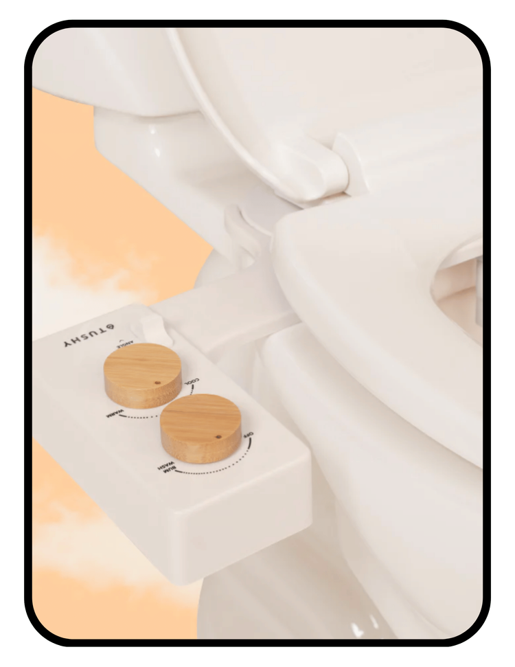 TUSHY bidet attachment with reusable bamboo toilet rags