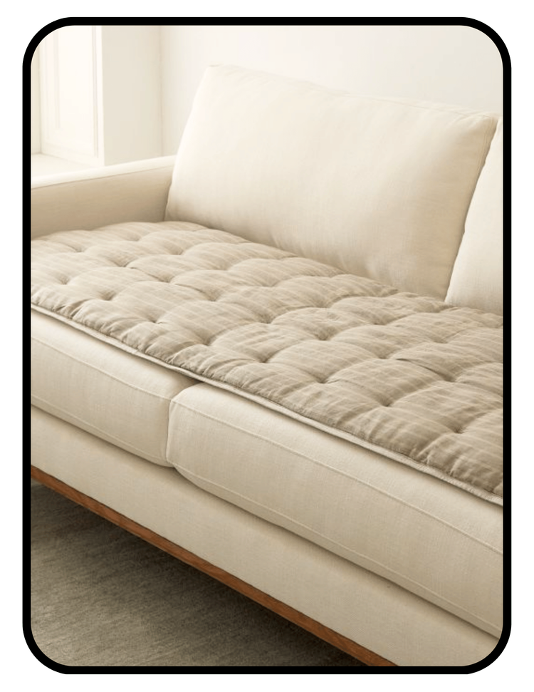 West Elm non-toxic couch pad with OEKO-TEX polyester fill wrapped in linen