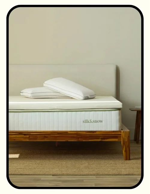 Silk and Snow GOLS organic Dunlop latex mattress topper with GOTS organic cotton encasement
