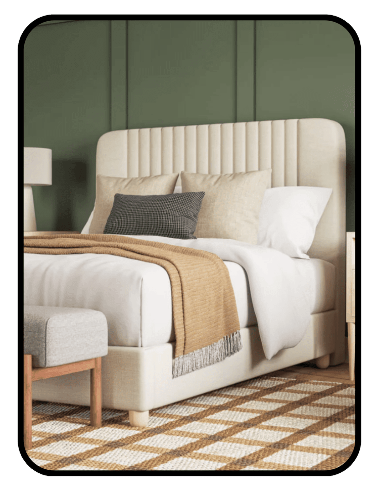 Medley Pippen non-toxic upholstered bed with OEKO-TEX wool and organic latex padding