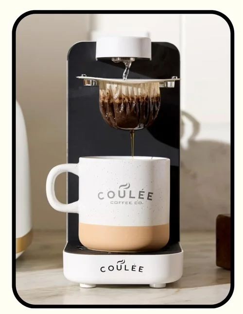 Coulée plastic-free pourover coffee machine with glass water tank and stainless steel spout