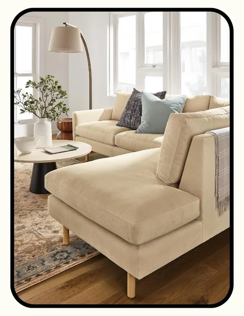 Room and Board sofa with CertiPUR foam, performance fabric, and hardwood frame