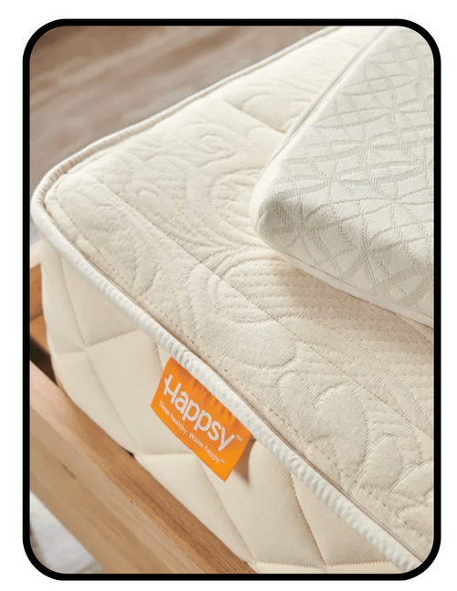Happsy affordable organic hybrid mattress, GOLS and GOTS certified non-toxic