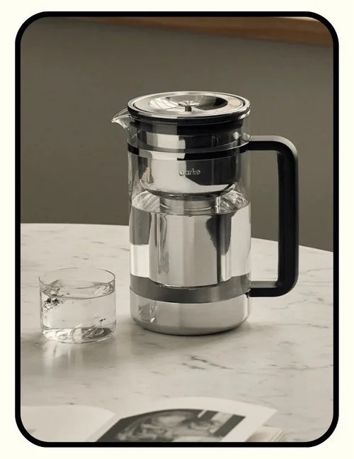 Aarke glass and stainless steel water filter pitcher
