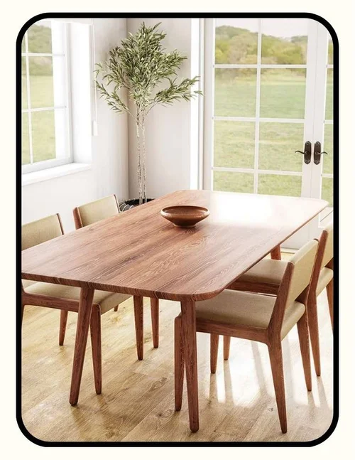 Medley non-toxic solid hardwood dining table with tapered legs and plant-based hardwax oil finish